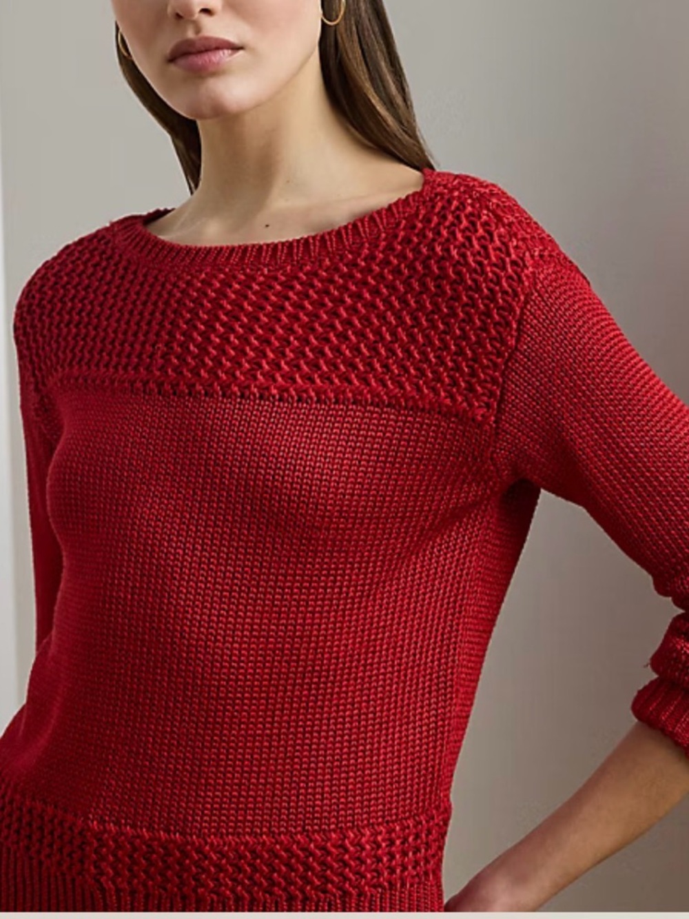 Ralph Lauren Black label Women's Red Cotton Blend Knit Boatneck  Sweater. Size M
